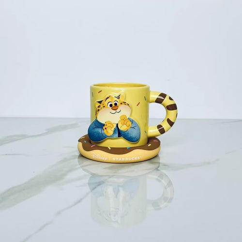 starbucks clawhauser Shaped Ceramic 414ml Mug with Donut Coaster display