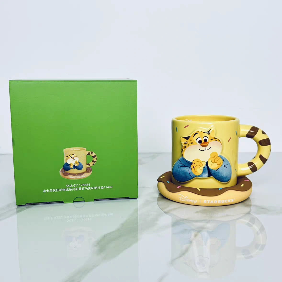 New Starbucks x Zootopia Clawhauser Ceramic 414ml Mug with Donut Coaster