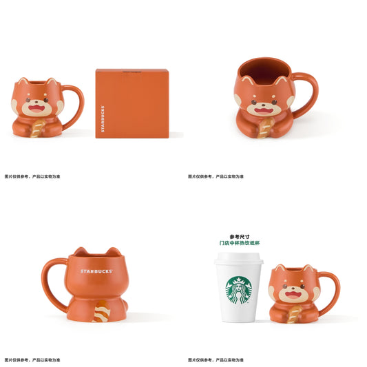 starbucks red panda shaped ceramic mug display