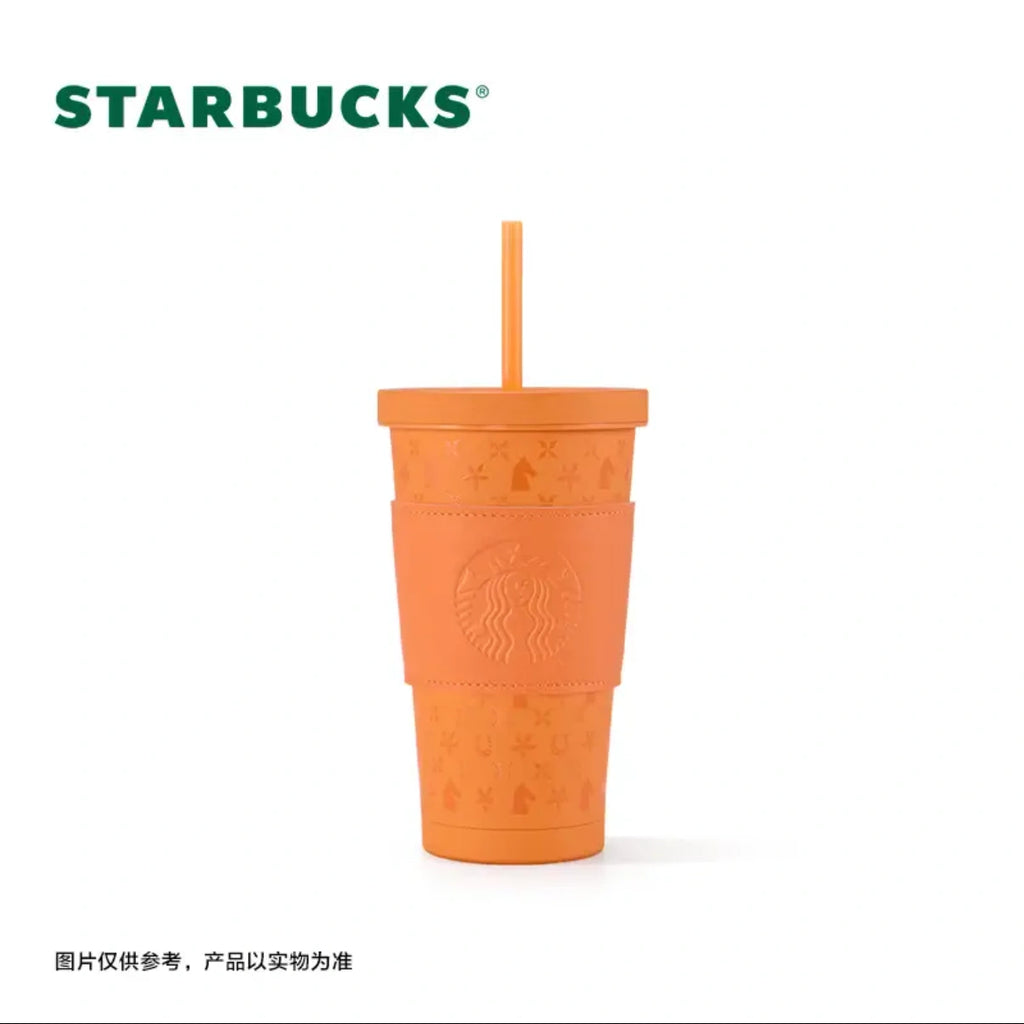 Front view of Starbucks 2026 China New Year of Horse stainless steel straw cup with cover