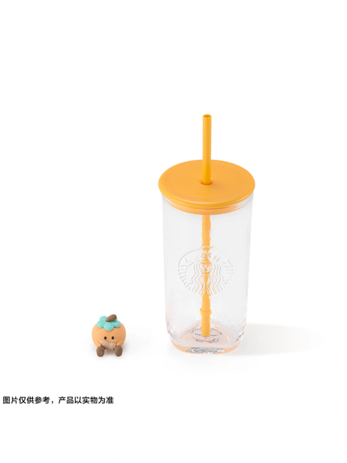starbucks Ice Cracle pattern designed galss straw cup with persimmom topper