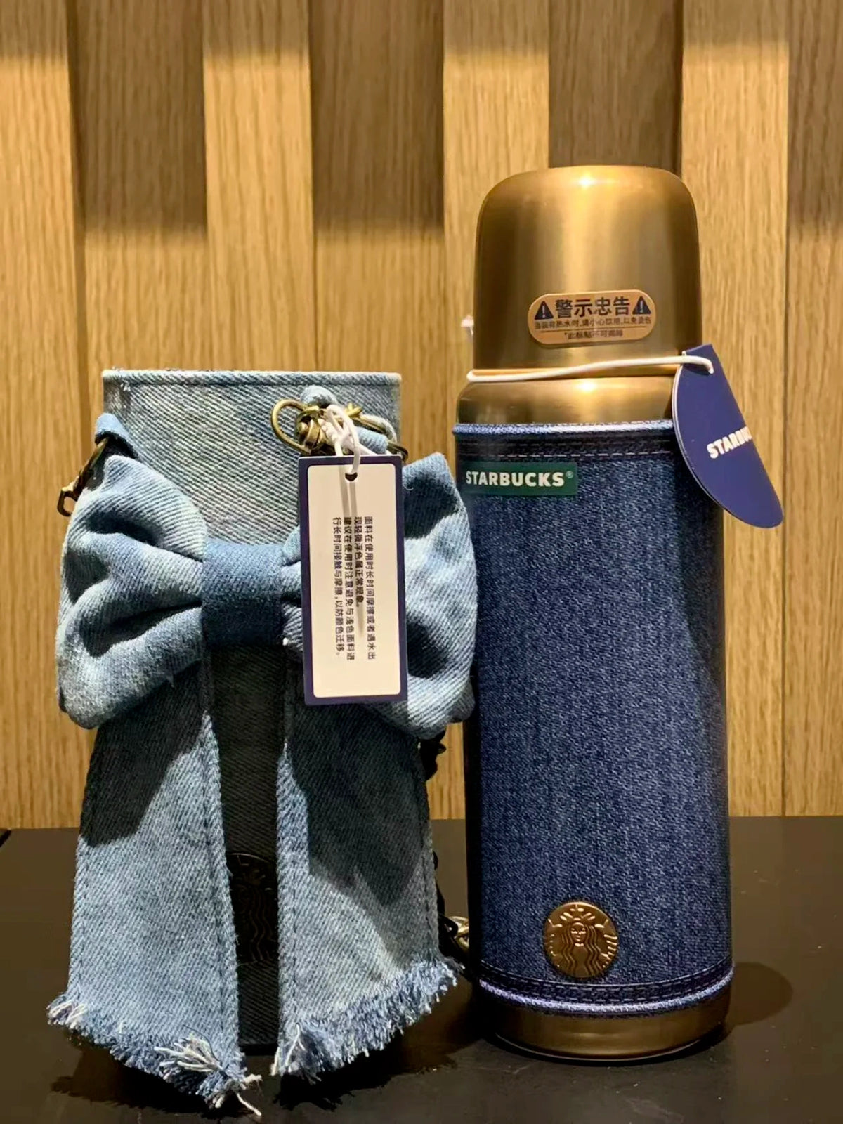 Starbucks China 2026 Denim Retro Thermos 460ml Coming with Bow Sleeve