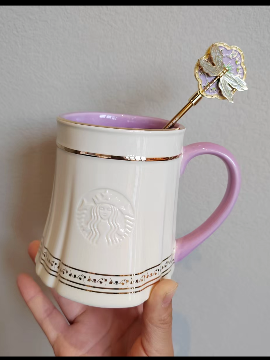 Starbucks China 2026 Spring Blessings Purple Dragonfly Stirring Stick Mug 