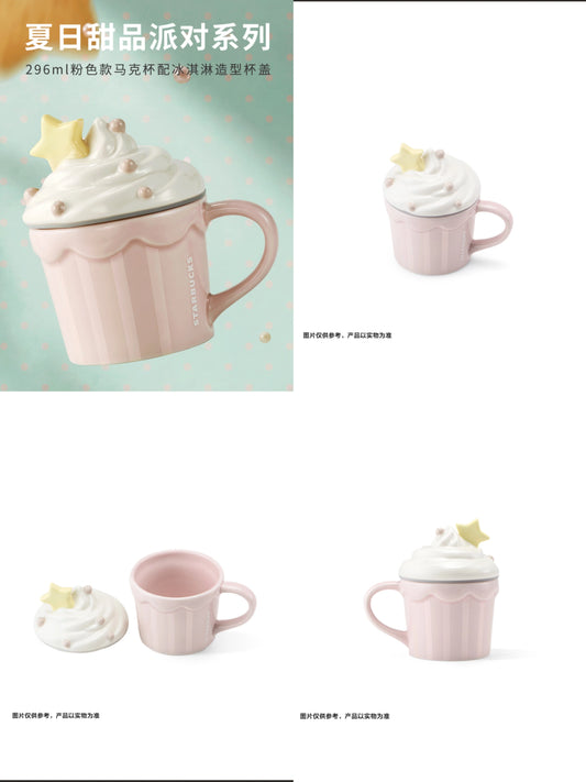 Starbucks China 2026 Summer Dessert Party Pink Ice Cream Lid Mug 296ml