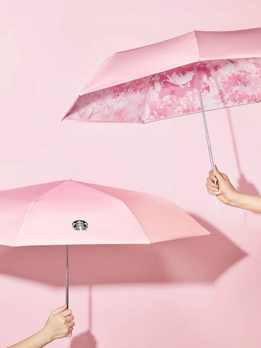 Starbucks Korea 2026 Cherry Blossom Pink Tri-fold Umbrella display