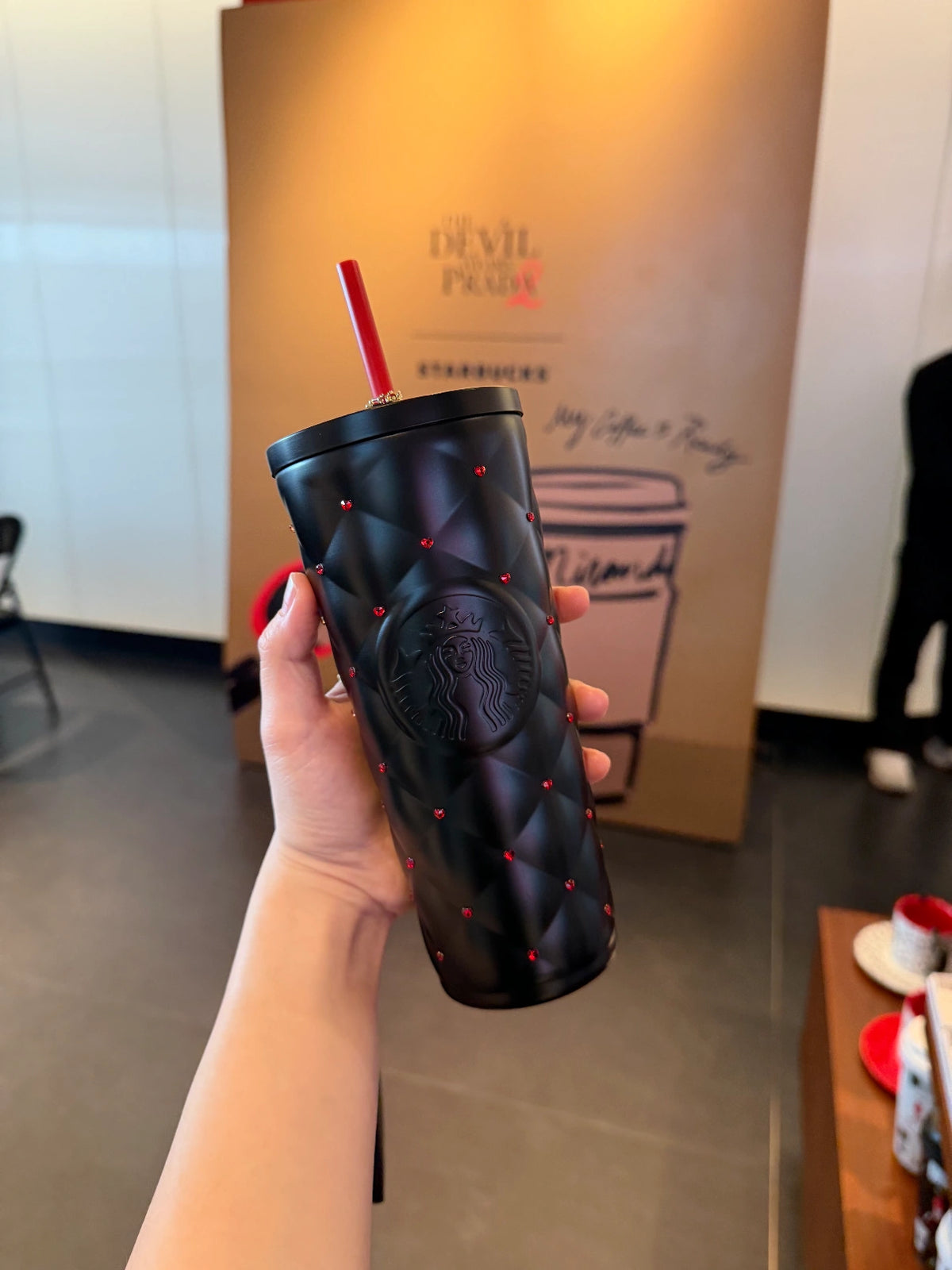 starbucks the devil wears prada 590ml black diamond ss cup with card holder